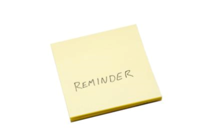 Yellow Post-It Note with Reminder text.