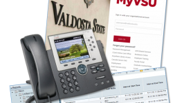 Phone, MyVSU logo, spreadsheet