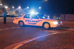 A Valdosta City Police car blocks off the road near the scene where a VSU student was hit by car. The student is a former Lady Blazer basketball player. 