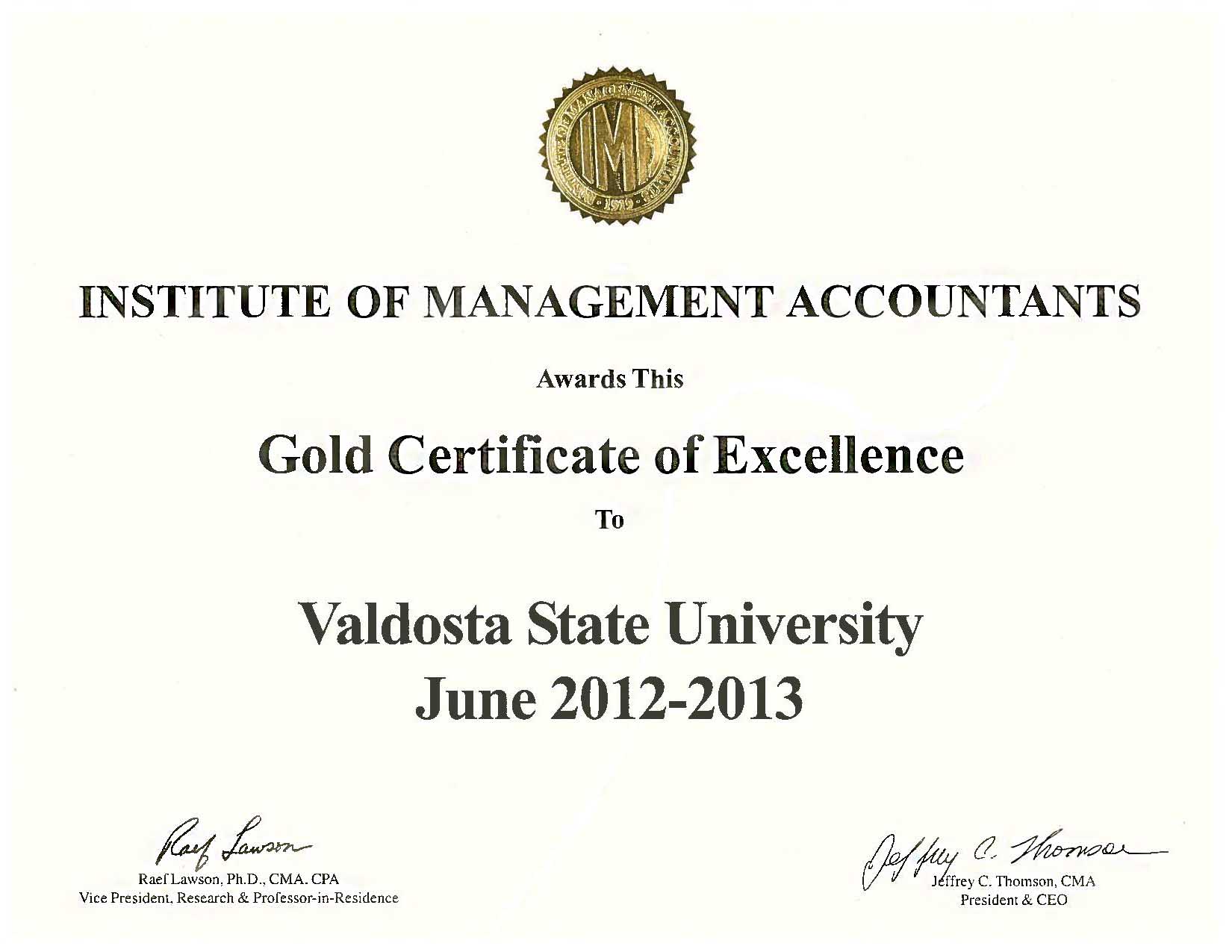 Golden Certificate of Excellence