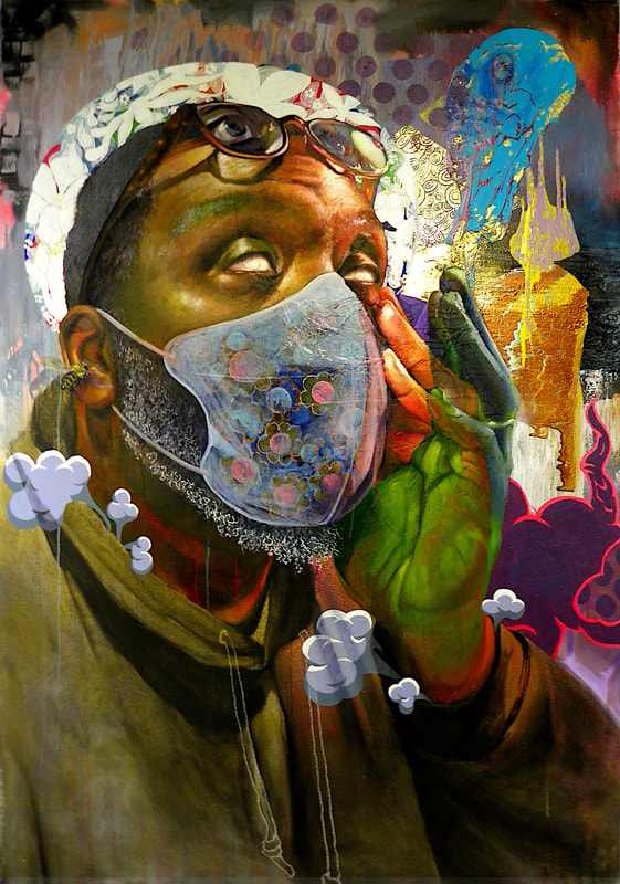 Samuel Dunson, Self Portrait, Mixed Media on canvas, 72" x 48" x 2.5", 2020, $8000.00, dunson7547@gmail.com, http://samueldunson.com