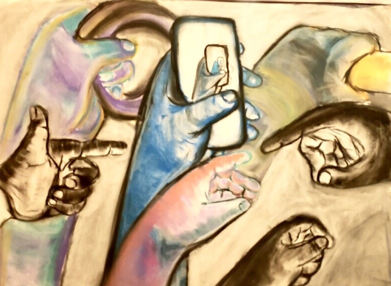 A artwork created with Charcoal and Soft pastel called "Busy Hands" on March 2021 by Myles Halcomb

