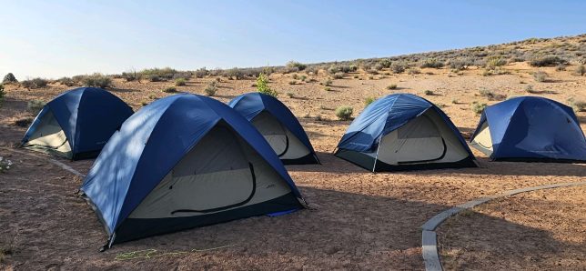Tents set up at the Wahweap Campground on Lake Powell in Page, Utah