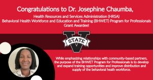 Read more about the article Congratulations to Dr. Josephine Chaumba, Health Resources and Services Administration (HRSA) Behavioral Health Workforce and Education and Training (BHWET) Program for Professionals Grant Awardee!