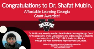 Read more about the article Congratulations to Dr. Shafat Mubin, Affordable Learning Georgia Grant Awardee (Round 20)!