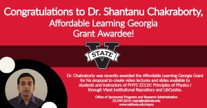 Read more about the article Congratulations to Dr. Shantanu Chakraborty, Affordable Learning Georgia Grant Awardee (Round 20)!